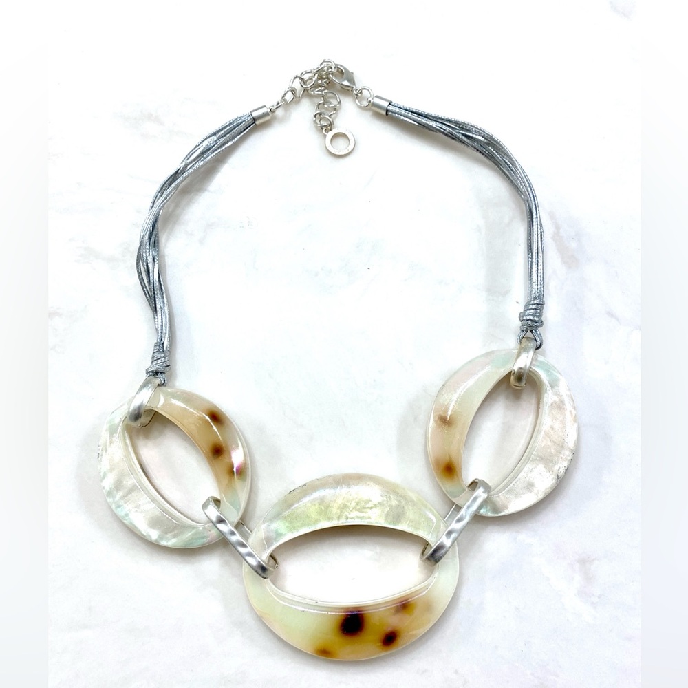 Cream Iridescent Link Necklace with Silver Cord